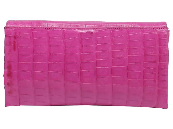 Autre Marque Borsa a pochette con patta Nancy Gonzalez in pelle di coccodrillo rosa - vista 4