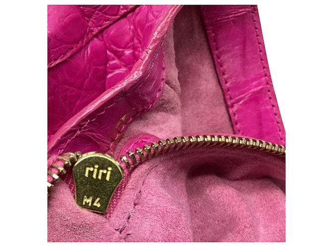 Autre Marque Borsa a pochette con patta Nancy Gonzalez in pelle di coccodrillo rosa - vista 6