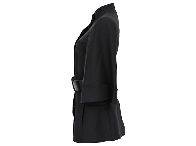 Blazer Gucci com gola mandarim e cinto em lã preta - vista 2