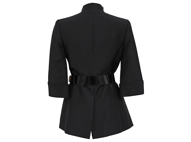 Blazer Gucci com gola mandarim e cinto em lã preta - vista 3