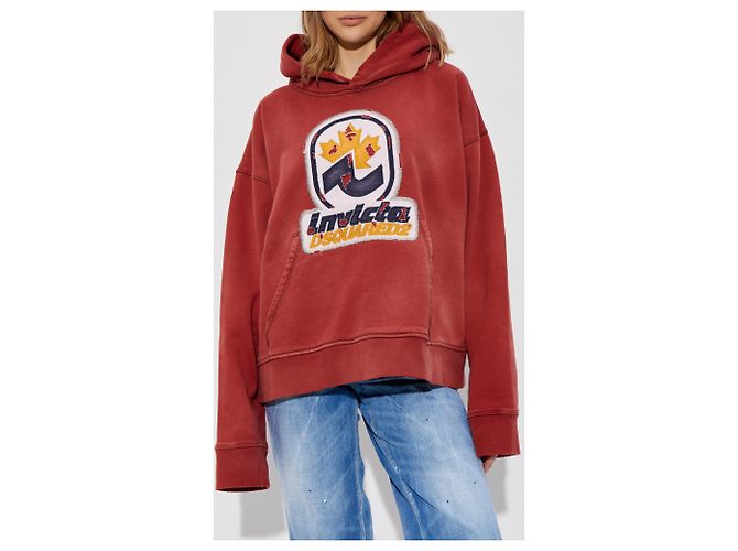 Felpa con cappuccio rossa Dsquared2 in cotone con logo - vista 3