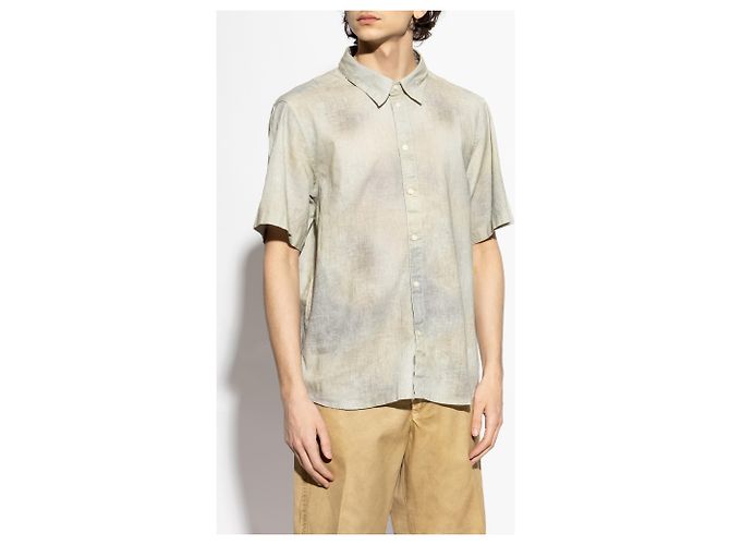Camicia Diesel S-LEIE-SHORT in lino grigio - vista 3
