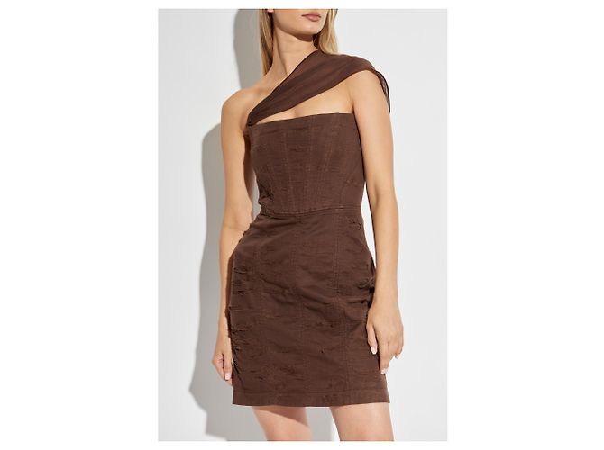 Vestido corset assimétrico de algodão marrom Dsquared2 - vista 3