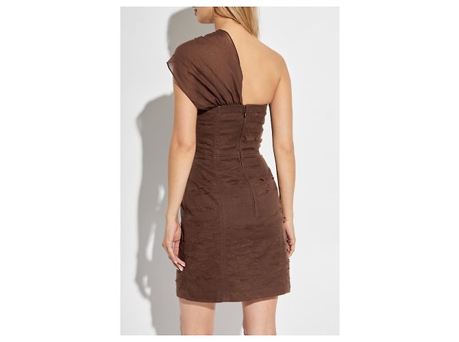 Vestido corset assimétrico de algodão marrom Dsquared2 - vista 4