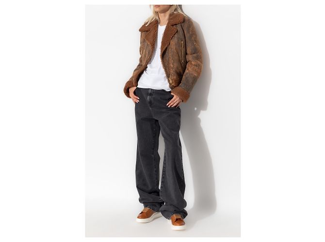 Alexander McQueen Lederjacke in Braun mit Pelzbesatz - Ansicht 2