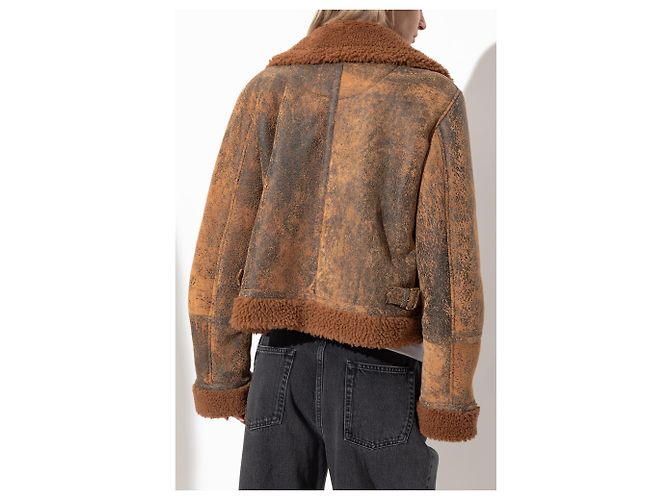 Alexander McQueen Lederjacke in Braun mit Pelzbesatz - Ansicht 4