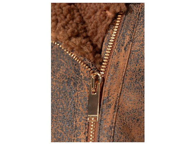 Alexander McQueen Lederjacke in Braun mit Pelzbesatz - Ansicht 5