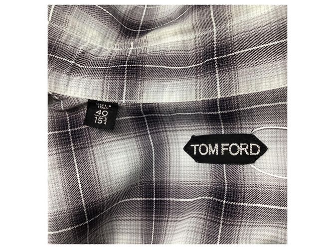 Tom Ford Plaid Button-Down Shirt in Grey Cotton - view 7
