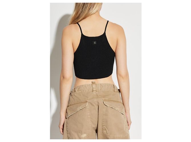 Dsquared2 Schwarzes geripptes Crop Top mit V Ausschnitt - Ansicht 4