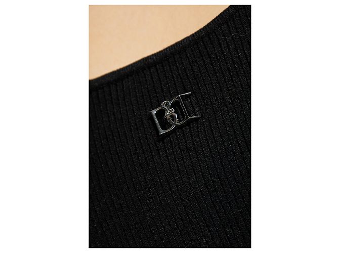Dsquared2 Schwarzes geripptes Crop Top mit V Ausschnitt - Ansicht 5