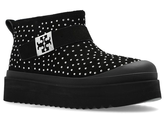 Tory Burch Logo Snow Boots aus schwarzem Leder - Ansicht 4