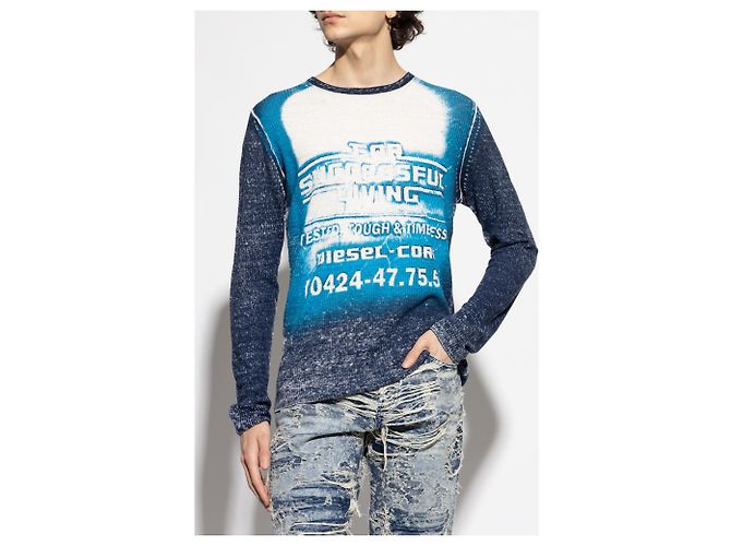 Top in lino a coste K-ROD Diesel blu - vista 3