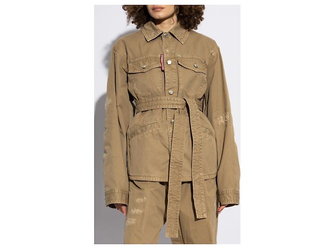 Dsquared2 Hemd aus Baumwolle in Beige mit Gürtel - Ansicht 3