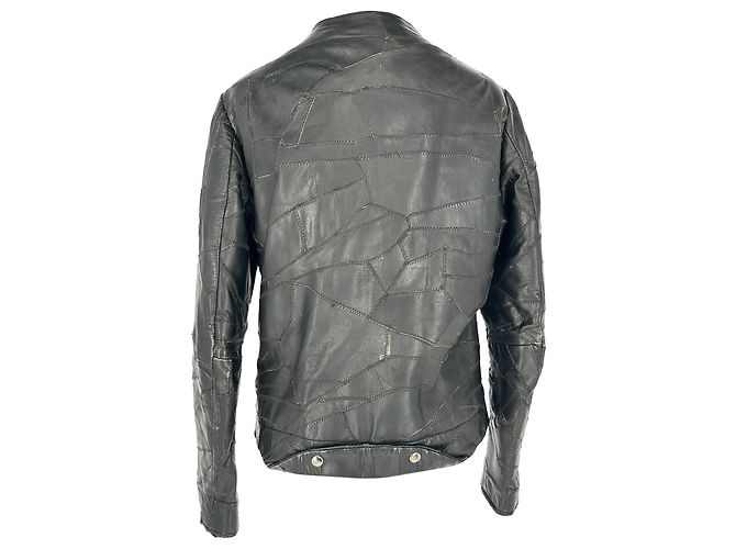 Acne Studios Patchwork Zip-Up Biker Jacket in Black Lamb Leather - view 3