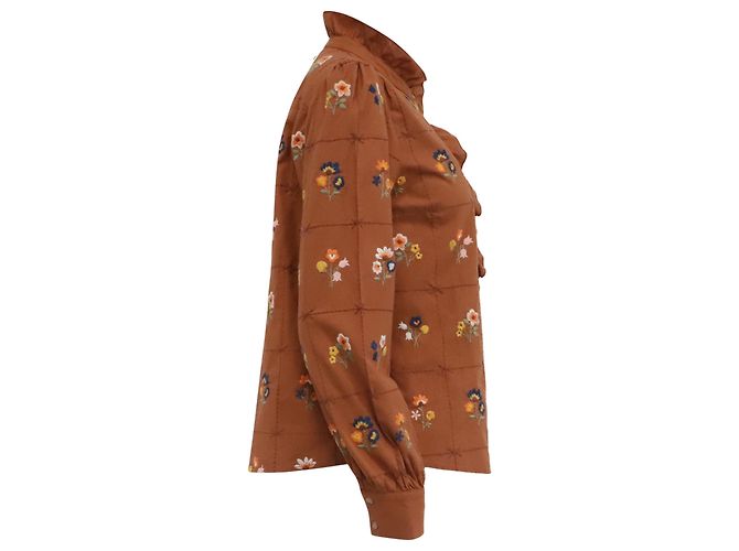 Camisa Sézane Chlo bordada con flores en algodón marrón - vista 3
