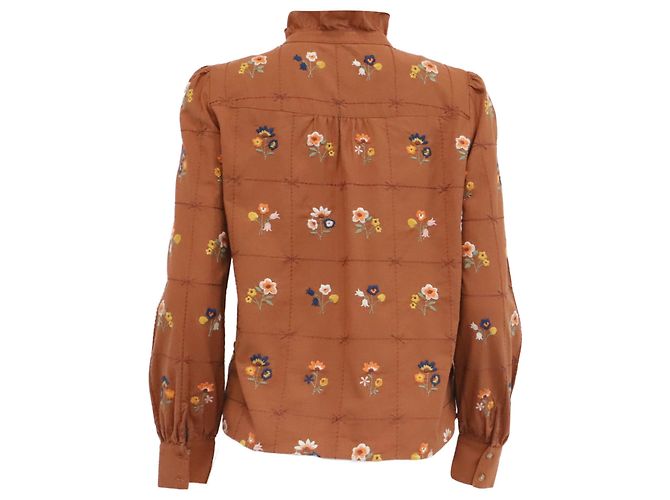 Camisa Sézane Chlo bordada con flores en algodón marrón - vista 4