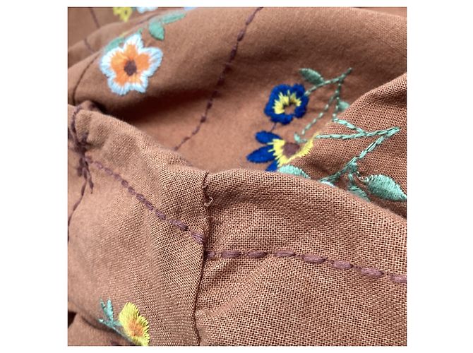 Camisa Sézane Chlo bordada con flores en algodón marrón - vista 6