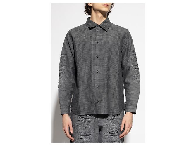 Camicia Diesel S-OLOV grigia a quadretti in cotone e viscosa - vista 3
