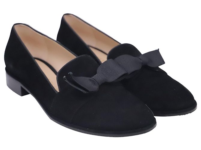 Mocassini bassi Stuart Weitzman Keegan Bow in camoscio nero - vista 3