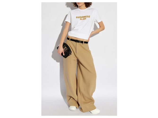 Pantaloni wide-leg beige in cotone Dsquared2 - vista 2