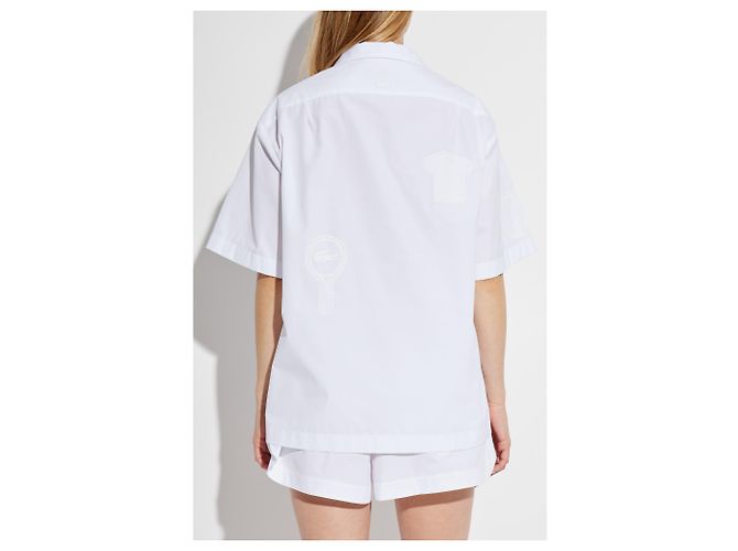 Camicia Lacoste Logo Bianca in Cotone a Maniche Corte - vista 4
