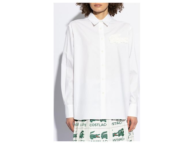 Camicia Lacoste x Lemarié in cotone bianca a maniche lunghe - vista 3