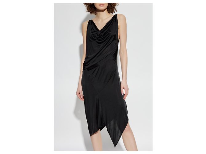 Dsquared2 Schwarzes Midi-Kleid mit Trägern aus Viskose - Ansicht 3