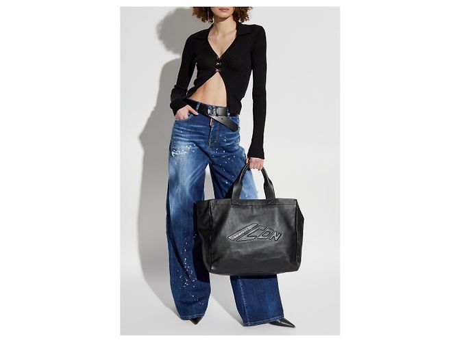 Cárdigan negro de punto acanalado de algodón Dsquared2 - vista 2