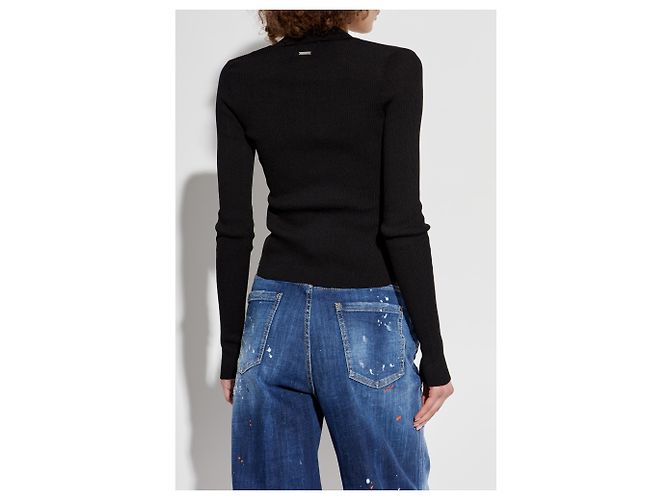 Cárdigan negro de punto acanalado de algodón Dsquared2 - vista 4