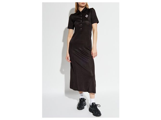 Vestido polo Lacoste marrom de viscose midi - vista 3