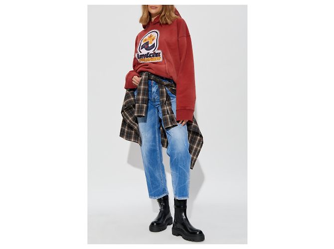 Felpa con cappuccio rossa Dsquared2 in cotone con logo - vista 2