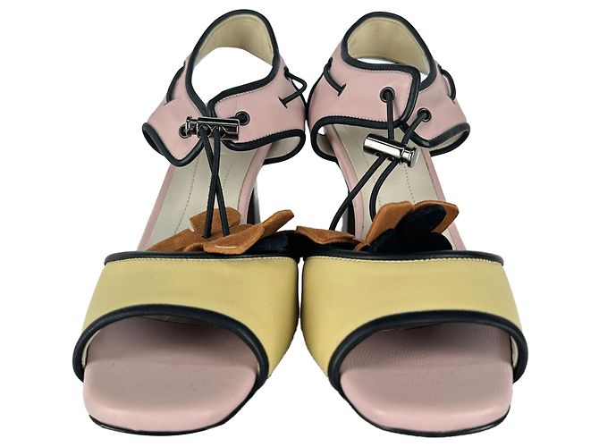 Marni Drawstring Block-Heel Sandal Heels in Multicolor Leather - view 2