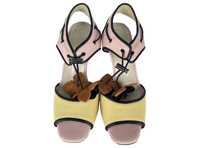 Marni Drawstring Block-Heel Sandal Heels in Multicolor Leather - view 4
