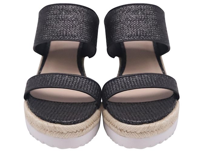 Sandales compensées Stuart Weitzman en raphia noir - vue 2