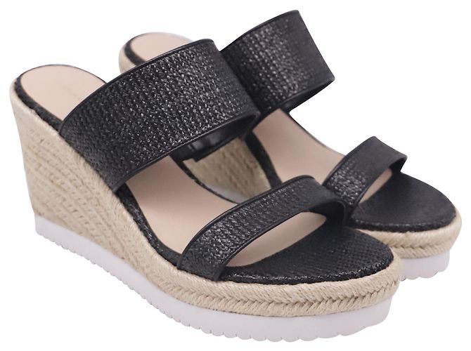 Sandales compensées Stuart Weitzman en raphia noir - vue 3