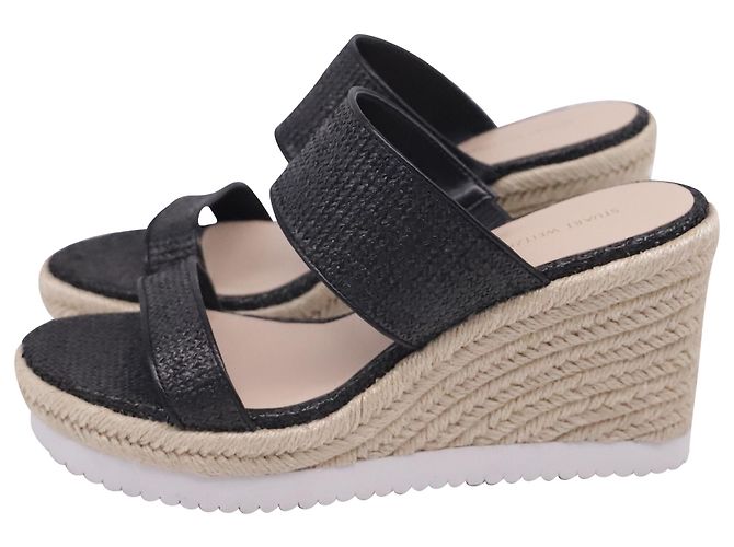Sandales compensées Stuart Weitzman en raphia noir - vue 4