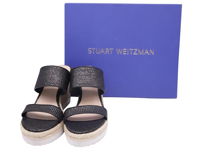 Sandales compensées Stuart Weitzman en raphia noir - vue 6