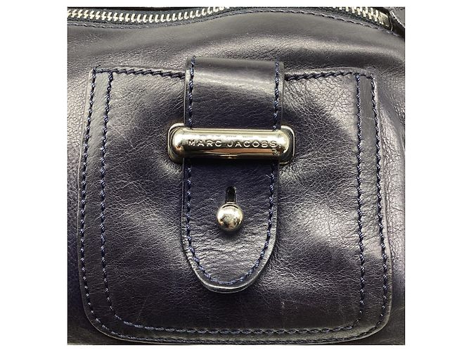 Marc Jacobs Multi-Pocket Satchel Schultertasche aus dunkelblauem Leder - Ansicht 14