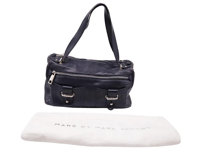 Marc Jacobs Multi-Pocket Satchel Schultertasche aus dunkelblauem Leder - Ansicht 5