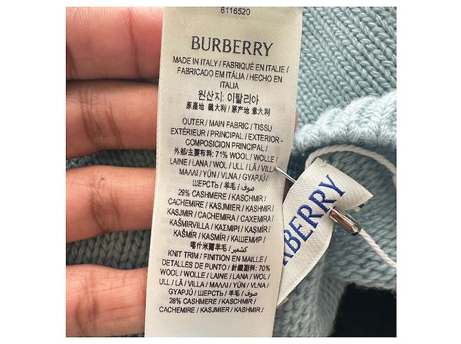 Burberry Equestrian Knight Design Oberteil aus hellblauer Wolle - Ansicht 5