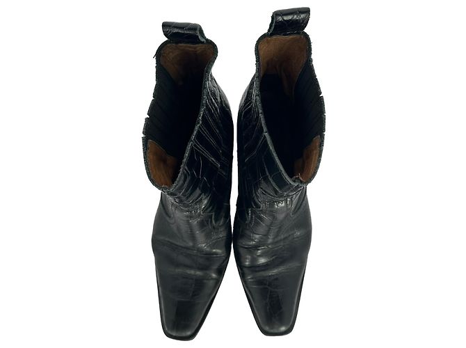 Botines Western Ganni con efecto cocodrilo en piel negra - vista 4
