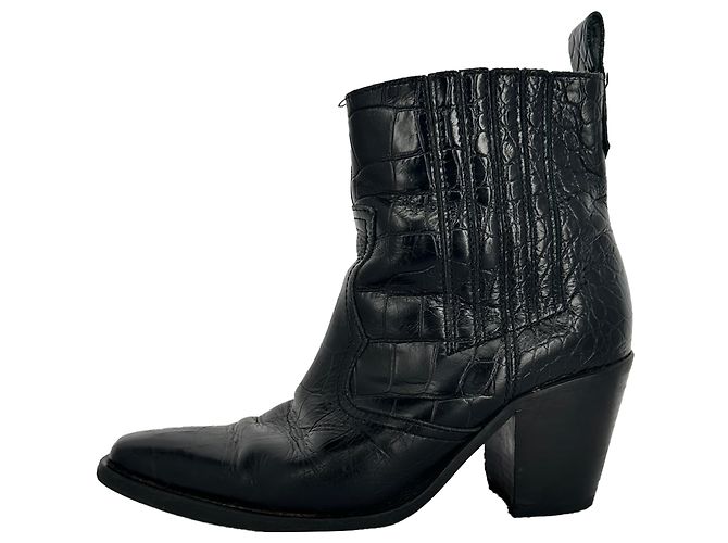 Botines Western Ganni con efecto cocodrilo en piel negra - vista 7