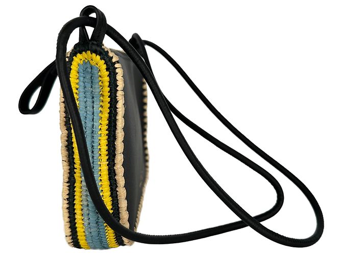 Borsa a pochette Loewe Rio in pelle di vitello nera con dettagli in rafia - vista 4