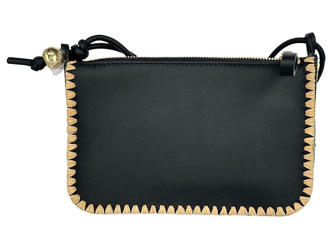 Borsa a pochette Loewe Rio in pelle di vitello nera con dettagli in rafia - vista 5