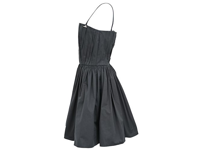 Abito corto plissettato Alexander Mcqueen in cotone nero - vista 2