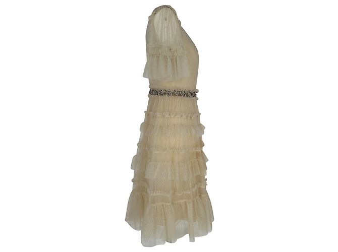 Vestido midi com camadas em tule e renda Needle & Thread em poliéster marfim - vista 2