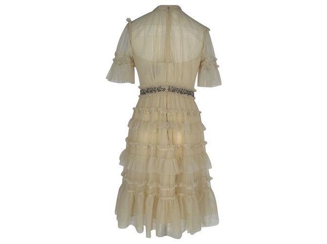 Vestido midi com camadas em tule e renda Needle & Thread em poliéster marfim - vista 3