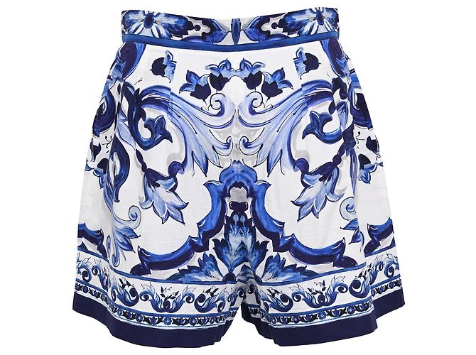 Calções Dolce & Gabbana com estampado Majolica em algodão azul - vista 3