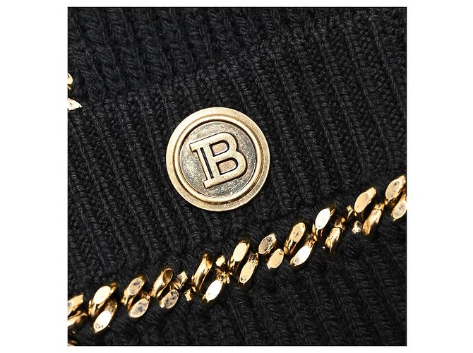 Balmain Rippstrick-Cardigan mit Ketten-Akzent aus schwarzer Wolle - Ansicht 10