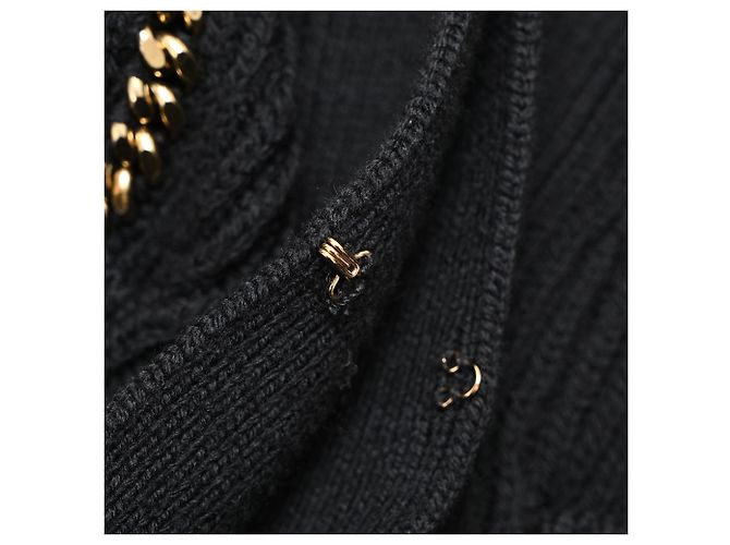 Balmain Rippstrick-Cardigan mit Ketten-Akzent aus schwarzer Wolle - Ansicht 11